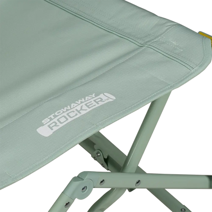 Seating fabric on the pastel green Stowaway Rocker. 