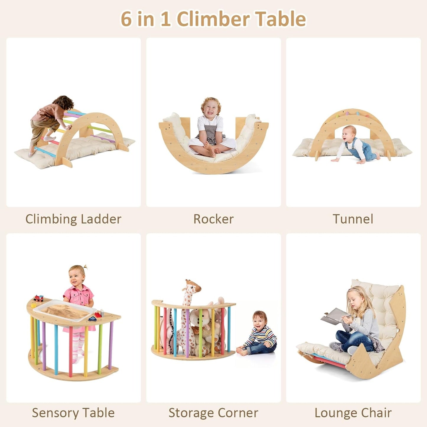 Jouets d’escalade Montessori 6 en 1 pour tout-petits