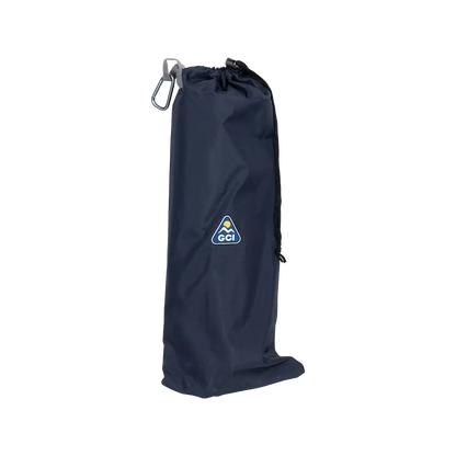 A indigo sunshade accessory inside a storage bag. 
