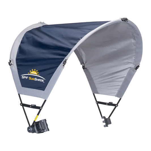 Front angle of the indigo sunshade accessory. 