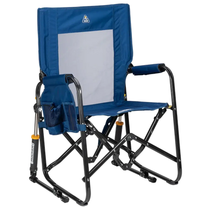 The front right side angle of the Soft Navy Stowaway Rocker. 