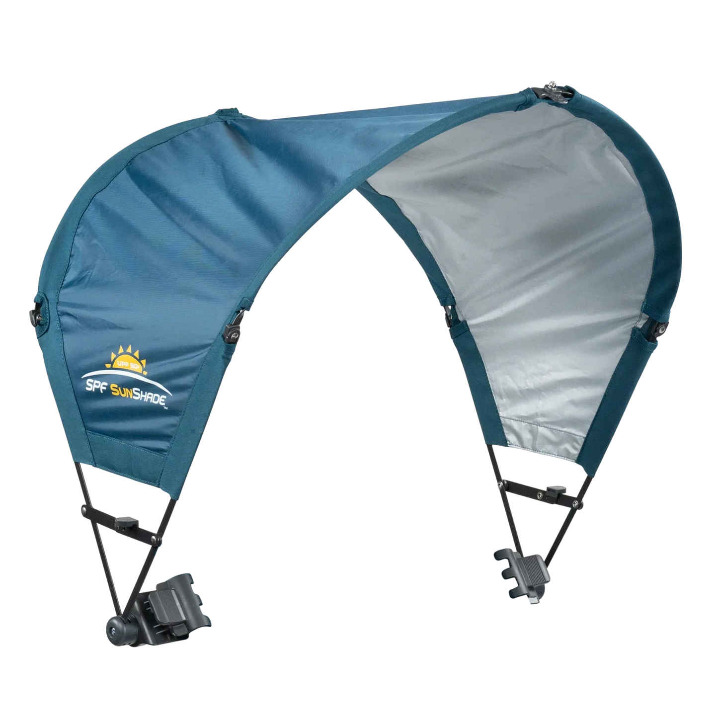The teal Sunshade Accessory unfolded and positioned at a right angle.